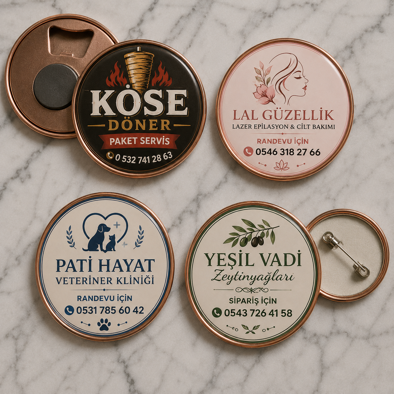 keşan buton rozet baskı bakır çerçeveli işyeri rozeti örnekleri Nova Reklam