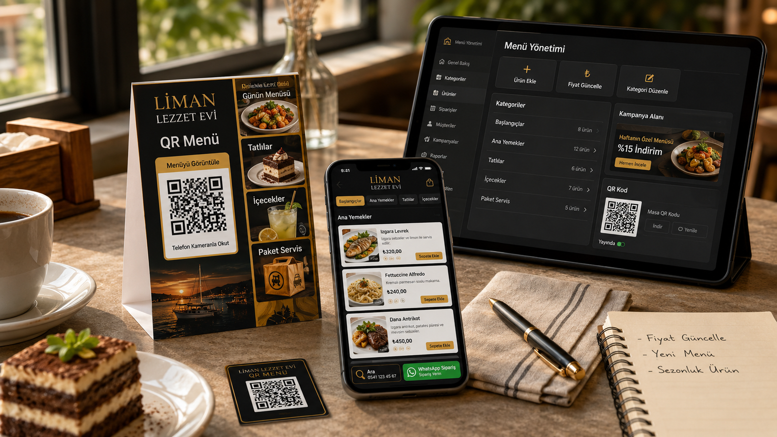 Keşan QR Menü Sistemi restoran masasında dijital menü ve QR kodlu masa kartı Nova Reklam